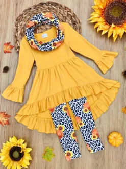 Fall Sunshine Hi-Lo Tunic, Leggings & Scarf Set