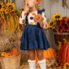 Precious Pumpkin Velvet Overall Skirt Set