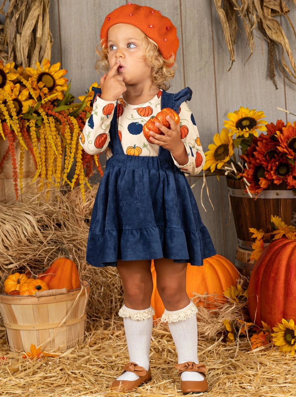 Precious Pumpkin Velvet Overall Skirt Set 1 Precious Pumpkin Velvet Overall Skirt Set