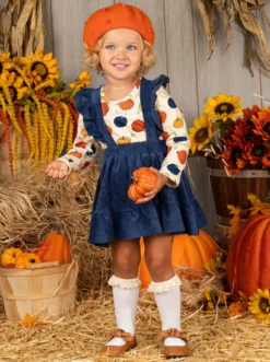 Precious Pumpkin Velvet Overall Skirt Set 6 Precious Pumpkin Velvet Overall Skirt Set -Kid's Apparel Sales FALL20SET9CANCP 2