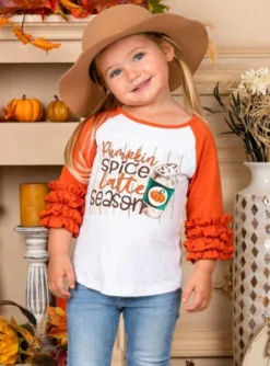 Pumpkin Spice Latte Season Raglan Ruffled Sleeve Top -Kid's Apparel Sales FALL20TOP24CAPSS 2