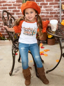Pumpkin Spice Latte Season Raglan Ruffled Sleeve Top