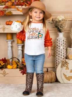 Pumpkin Spice Latte Season Raglan Ruffled Sleeve Top -Kid's Apparel Sales FALL20TOP24CAPSS 5