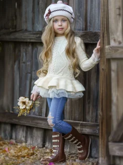 Cute As Pie Creme Cable Knit Tutu Sweater -Kid's Apparel Sales FALL91CPOUT6C 1