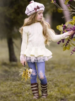 Cute As Pie Creme Cable Knit Tutu Sweater -Kid's Apparel Sales FALL91CPOUT6C 4