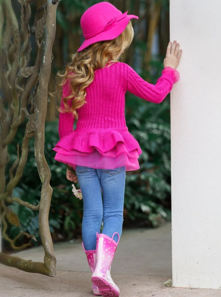 Cute As Pie Hot Pink Cable Knit Tutu Sweater 3 Cute As Pie Hot Pink Cable Knit Tutu Sweater - Image 3