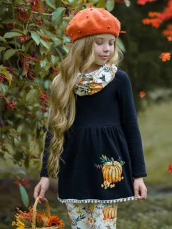 Pumpkin Picking Tunic, Legging & Scarf Set -Kid's Apparel Sales FALL91SET22CABCP 1