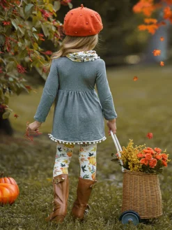 Pumpkin Picking Tunic, Legging & Scarf Set -Kid's Apparel Sales FALL91SET29CAGCP 2