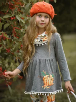 Pumpkin Picking Tunic, Legging & Scarf Set -Kid's Apparel Sales FALL91SET29CAGCP 3