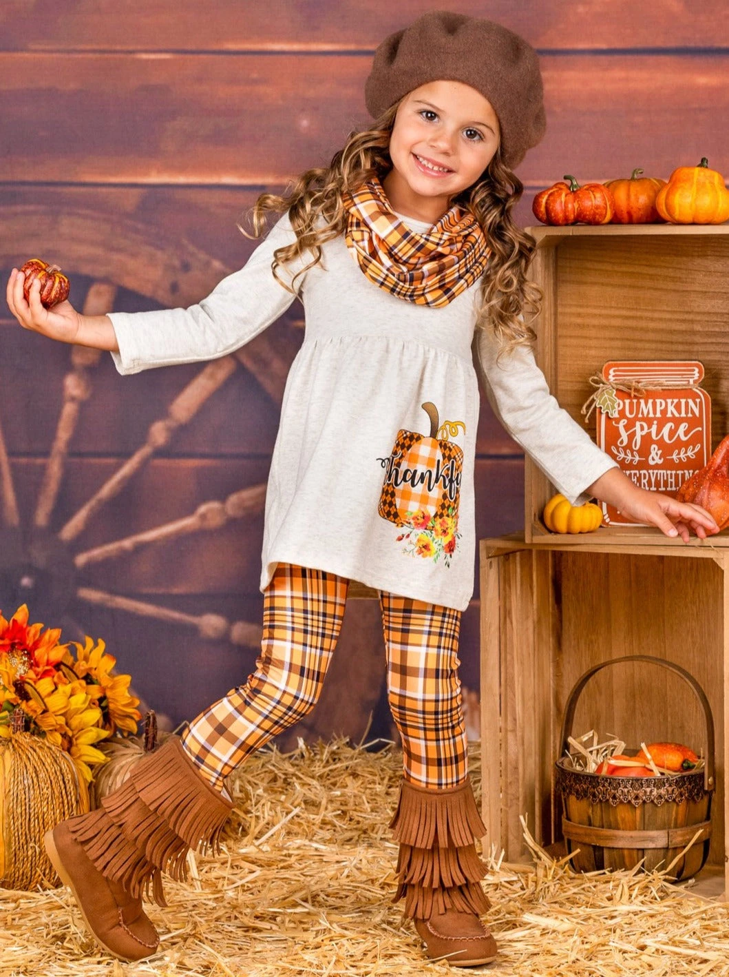 Thankful Pumpkin Tunic, Plaid Leggings & Scarf Set 3 Thankful Pumpkin Tunic, Plaid Leggings & Scarf Set - Image 3