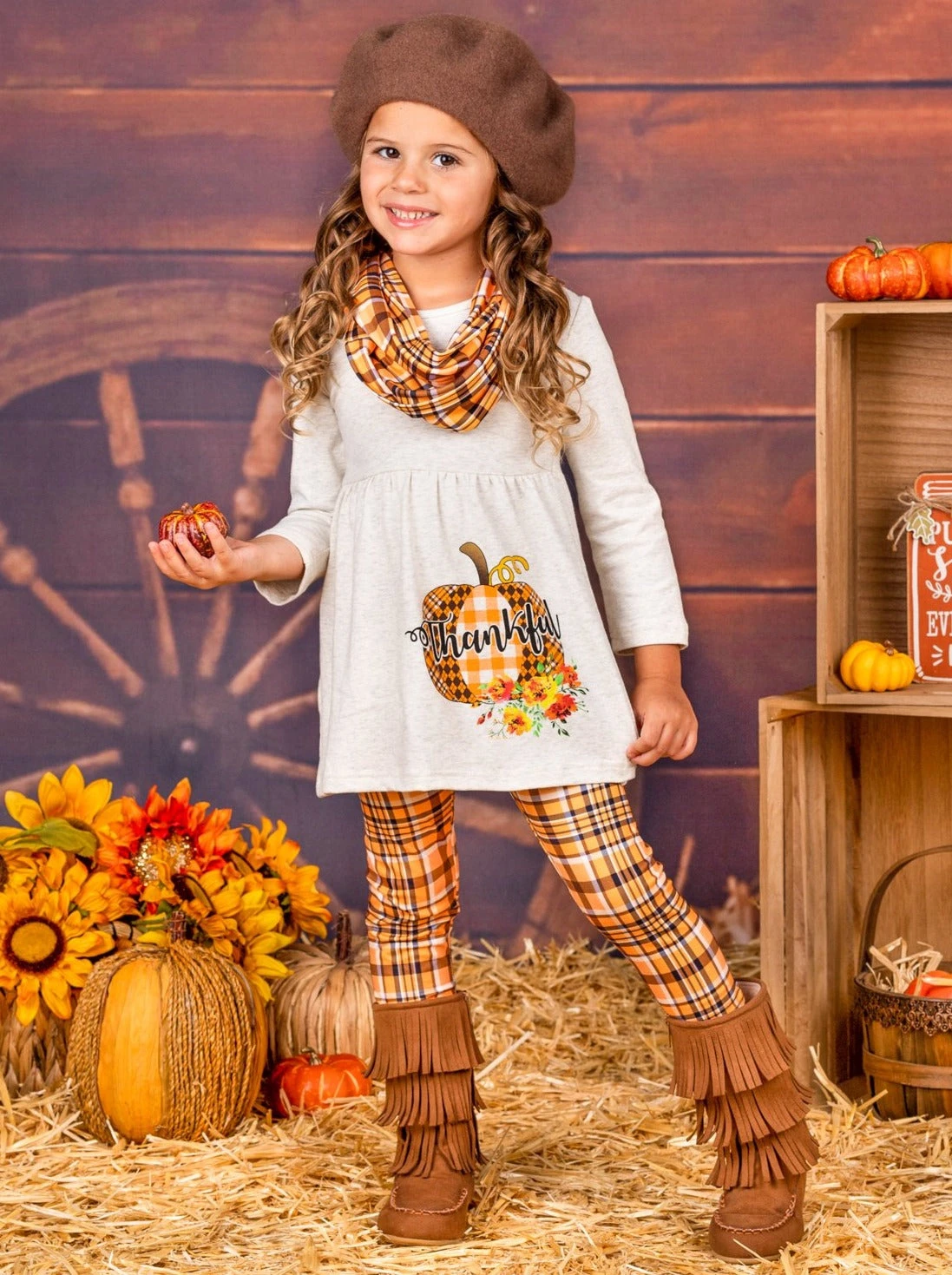 Thankful Pumpkin Tunic, Plaid Leggings & Scarf Set 1 Thankful Pumpkin Tunic, Plaid Leggings & Scarf Set