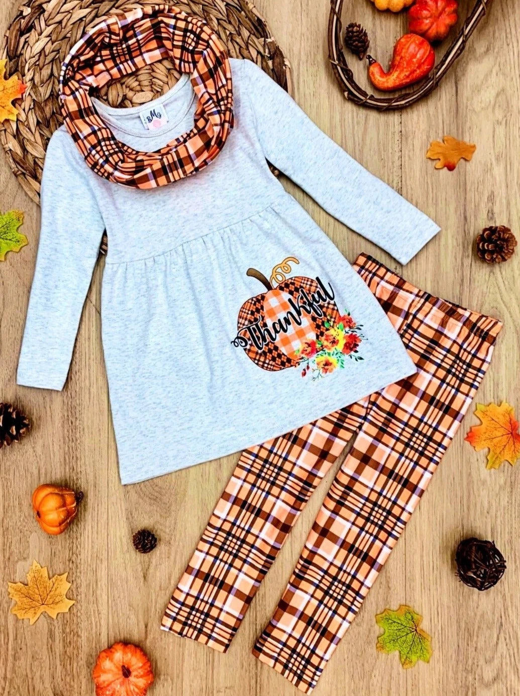 Thankful Pumpkin Tunic, Plaid Leggings & Scarf Set 2 Thankful Pumpkin Tunic, Plaid Leggings & Scarf Set - Image 2