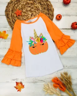 Unicorn Pumpkin Double Ruffle Raglan Top -Kid's Apparel Sales FALL91TOP13CAUFP scaled