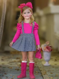 So Impressive Gingham Suspender Skirt Set -Kid's Apparel Sales GBSEC010 Fuchsia 2