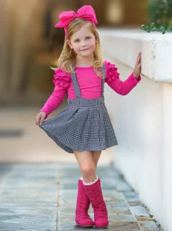 So Impressive Gingham Suspender Skirt Set -Kid's Apparel Sales GBSEC010 Fuchsia 3