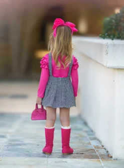 So Impressive Gingham Suspender Skirt Set -Kid's Apparel Sales GBSEC010 Fuchsia 5