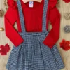 Little Lady Gingham Suspender Skirt Set