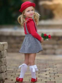 Little Lady Gingham Suspender Skirt Set -Kid's Apparel Sales GBSEC010 Red 3