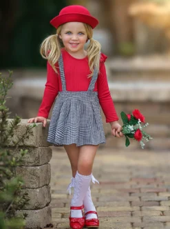 Little Lady Gingham Suspender Skirt Set -Kid's Apparel Sales GBSEC010 Red 4