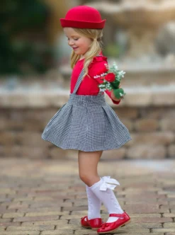 Little Lady Gingham Suspender Skirt Set -Kid's Apparel Sales GBSEC010 Red 5