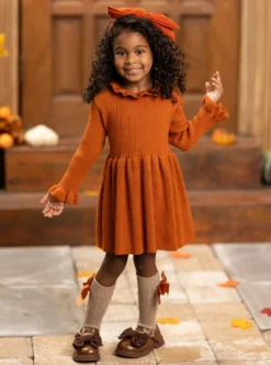 Making Fall Memories Knit Sweater Dress -Kid's Apparel Sales GCDRC014 Brown 1 scaled