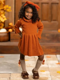 Making Fall Memories Knit Sweater Dress -Kid's Apparel Sales GCDRC014 Brown 12 scaled