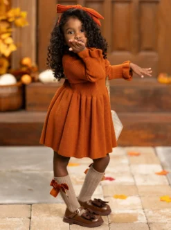 Making Fall Memories Knit Sweater Dress -Kid's Apparel Sales GCDRC014 Brown 21 scaled