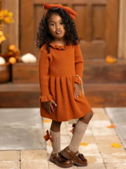 Making Fall Memories Knit Sweater Dress -Kid's Apparel Sales GCDRC014 Brown 24 scaled