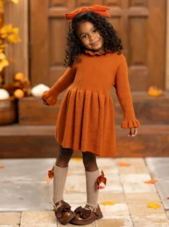 Making Fall Memories Knit Sweater Dress -Kid's Apparel Sales GCDRC014 Brown 5 scaled