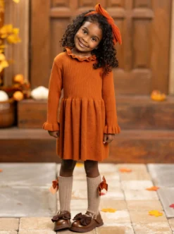 Making Fall Memories Knit Sweater Dress -Kid's Apparel Sales GCDRC014 Brown 8 scaled