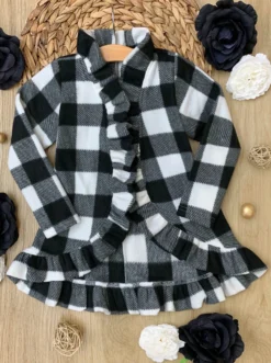All Ruffled Up Gingham Ruffles Cardigan -Kid's Apparel Sales GFCAC002 Black scaled