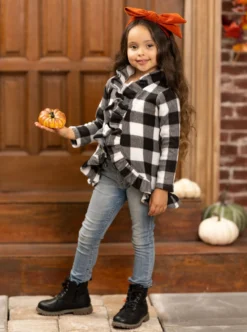 All Ruffled Up Gingham Ruffles Cardigan -Kid's Apparel Sales GFCAC002 Black 2 scaled