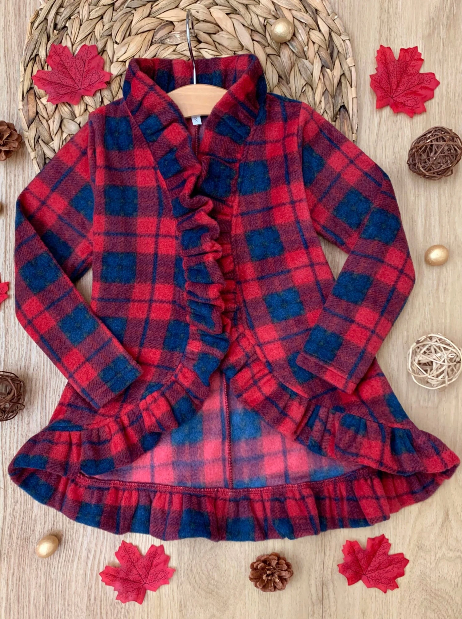 All Ruffled Up Red Plaid Ruffles Cardigan 2 All Ruffled Up Red Plaid Ruffles Cardigan - Image 2
