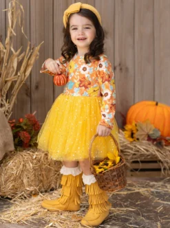 Autumn Blooms Sparkle Tutu Dress -Kid's Apparel Sales GFDRB005 Yellow 10 scaled