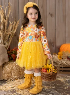 Autumn Blooms Sparkle Tutu Dress -Kid's Apparel Sales GFDRB005 Yellow 13 scaled