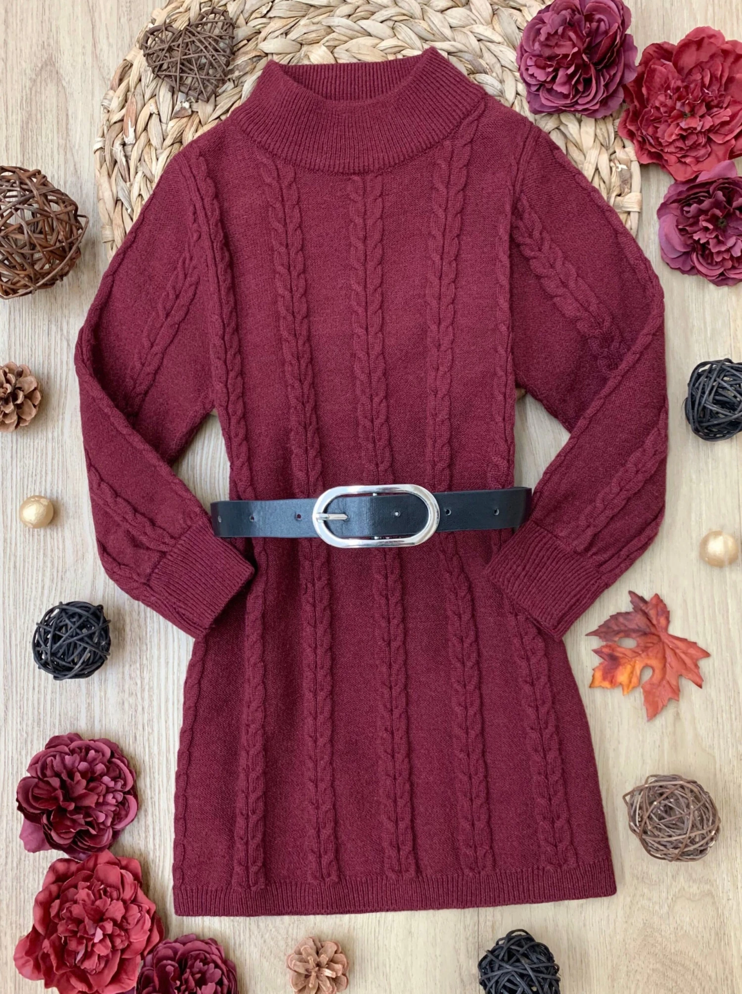Cute Cranberry Cable Knit Belted Sweater Dress 3 Cute Cranberry Cable Knit Belted Sweater Dress - Image 3