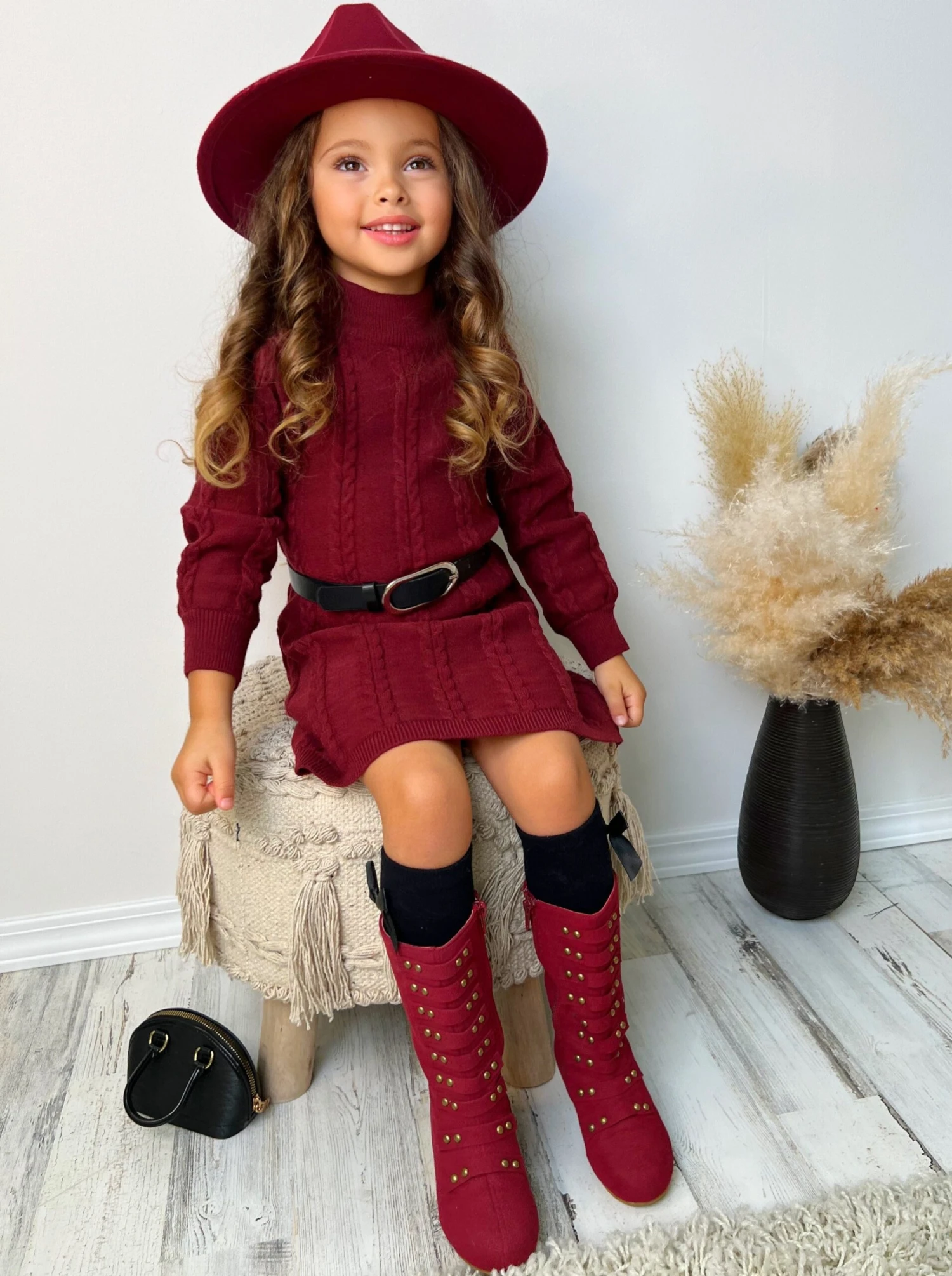 Cute Cranberry Cable Knit Belted Sweater Dress 4 Cute Cranberry Cable Knit Belted Sweater Dress - Image 4