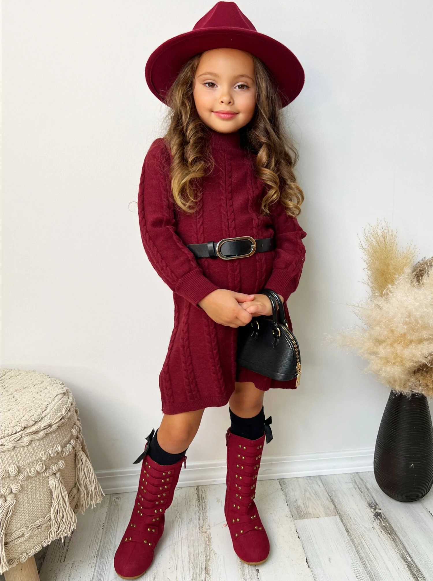 Cute Cranberry Cable Knit Belted Sweater Dress 2 Cute Cranberry Cable Knit Belted Sweater Dress - Image 2