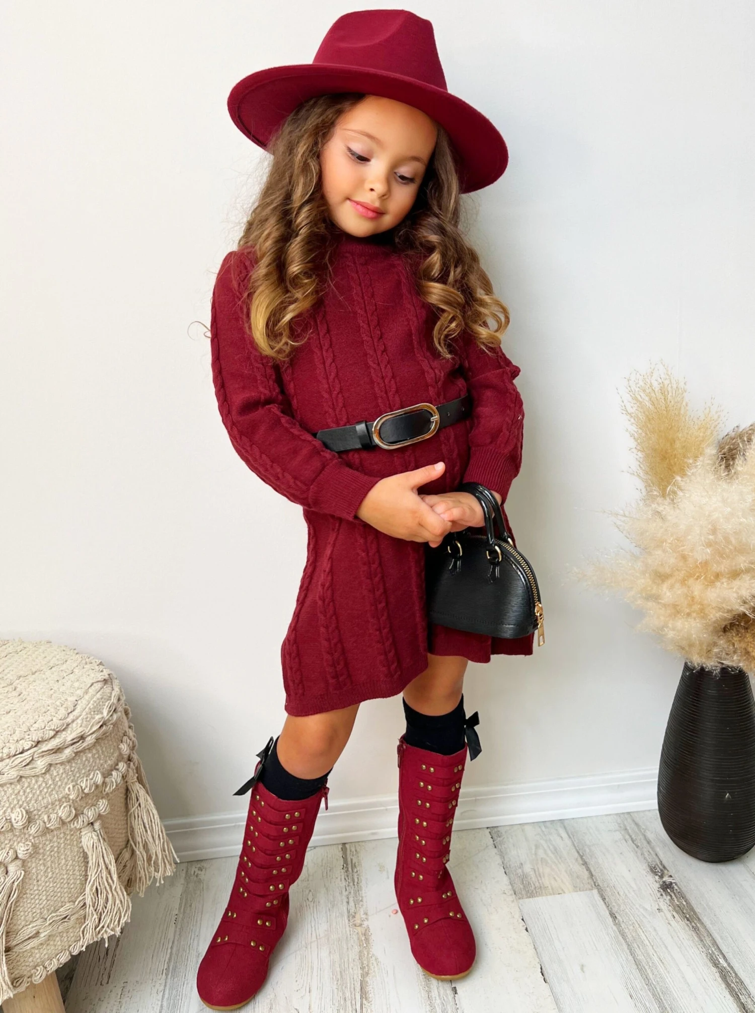 Cute Cranberry Cable Knit Belted Sweater Dress 5 Cute Cranberry Cable Knit Belted Sweater Dress - Image 5
