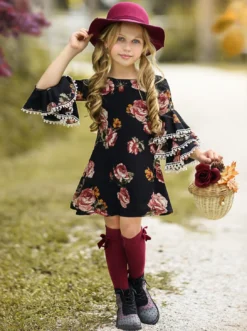 Dark & Lovely Tiered Sleeve Floral Miya Dress 8 Dark & Lovely Tiered Sleeve Floral Miya Dress -Kid's Apparel Sales GFDRB015 Black 1