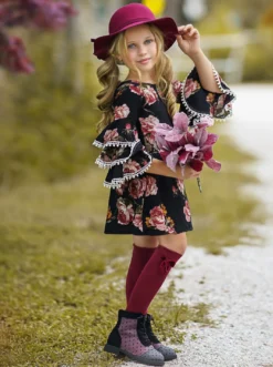 Dark & Lovely Tiered Sleeve Floral Miya Dress 10 Dark & Lovely Tiered Sleeve Floral Miya Dress -Kid's Apparel Sales GFDRB015 Black 2