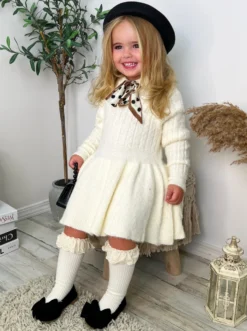 Dots & Bows Wool Sweater Dress -Kid's Apparel Sales GFDRB016 Cream 6 scaled