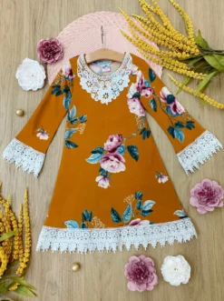 Sweet Cinnamon Floral Crochet Dress -Kid's Apparel Sales GFDRB021 Cinnamon scaled