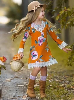 Sweet Cinnamon Floral Crochet Dress -Kid's Apparel Sales GFDRB021 Cinnamon 1