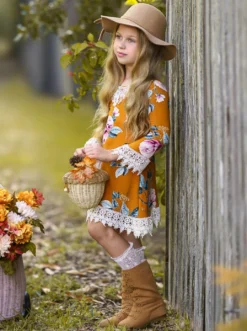 Sweet Cinnamon Floral Crochet Dress