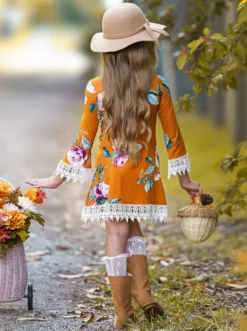 Sweet Cinnamon Floral Crochet Dress -Kid's Apparel Sales GFDRB021 Cinnamon 3