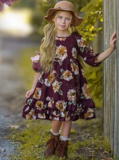 Cranberry Dreams Floral Cloda Dress 8 Cranberry Dreams Floral Cloda Dress -Kid's Apparel Sales GFDRB033 Burgundy 3