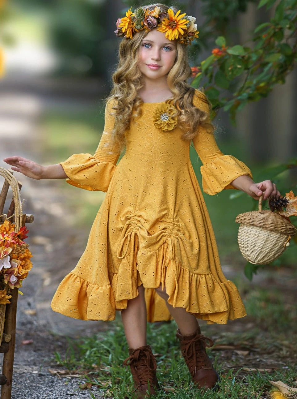 Autumntime Hi-Lo Drawstring Eyelet Ruffle Dress 2 Autumntime Hi-Lo Drawstring Eyelet Ruffle Dress - Image 2