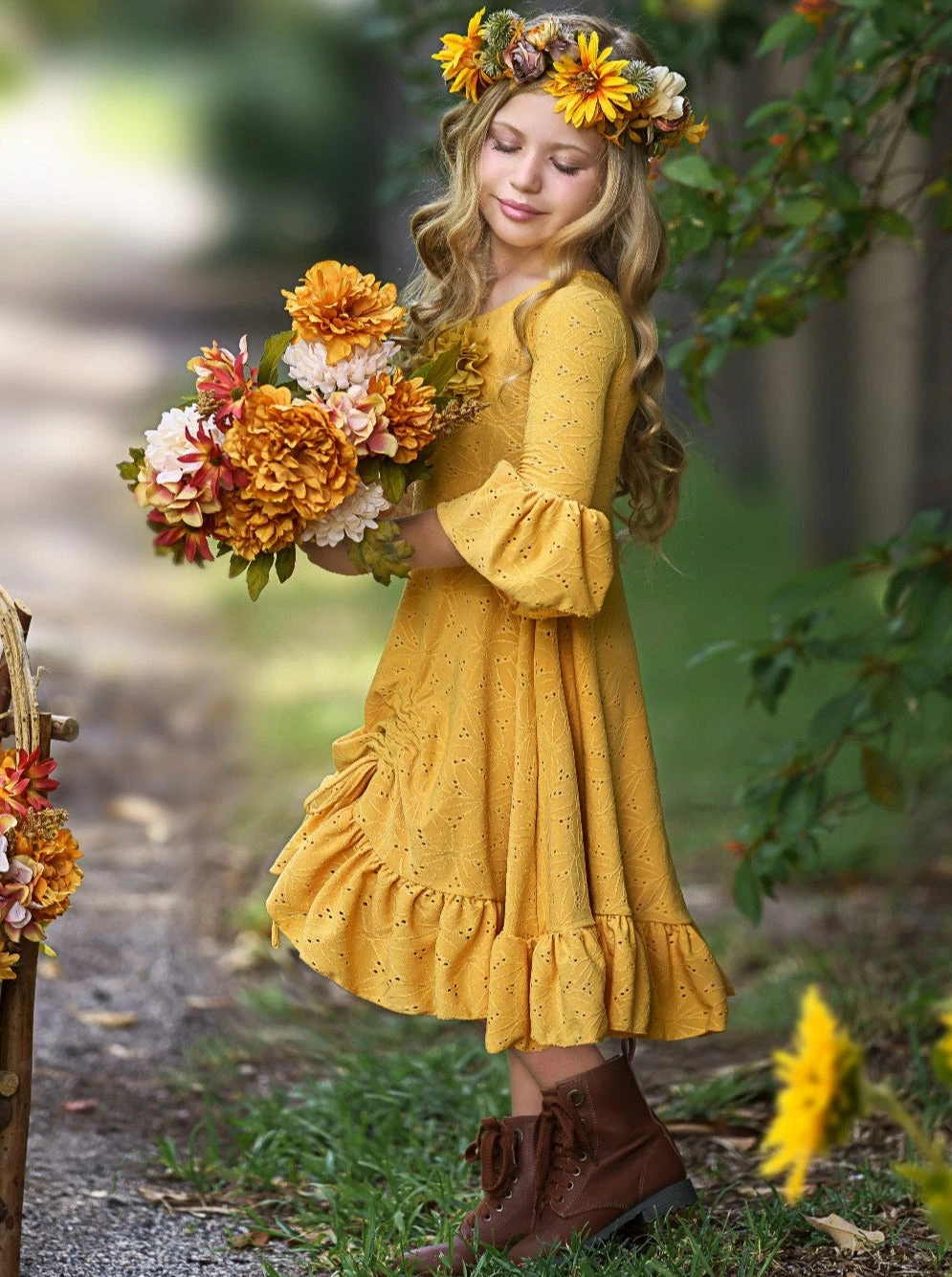 Autumntime Hi-Lo Drawstring Eyelet Ruffle Dress 3 Autumntime Hi-Lo Drawstring Eyelet Ruffle Dress - Image 3
