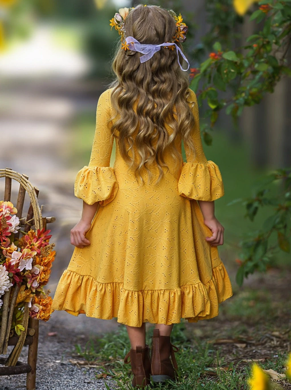 Autumntime Hi-Lo Drawstring Eyelet Ruffle Dress 5 Autumntime Hi-Lo Drawstring Eyelet Ruffle Dress - Image 5